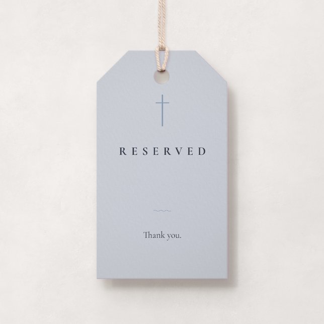 Étiquette de banc d'église Grace Blue réservée pou (Grace | Blue - Small Reserved Seating Church Pew Tag, Front)