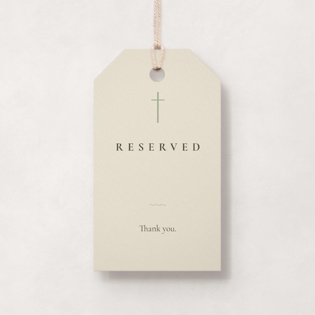 Étiquette de banc d'église Grace Sage petite réser (Grace | Sage - Small Reserved Seating Church Pew Tag, Front)