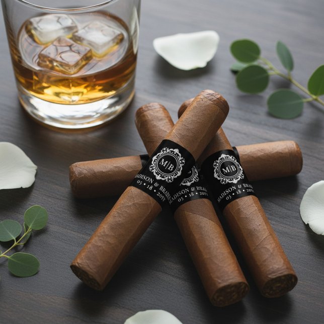 Étiquette de bande de Mariage de cigar à monogramm (Créateur téléchargé)