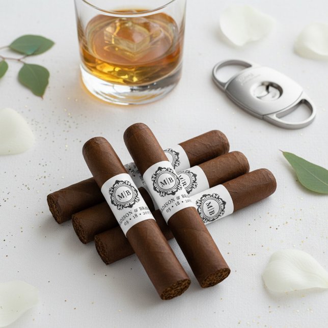 Étiquette de bande de Mariage de cigar à monogramm (Créateur téléchargé)
