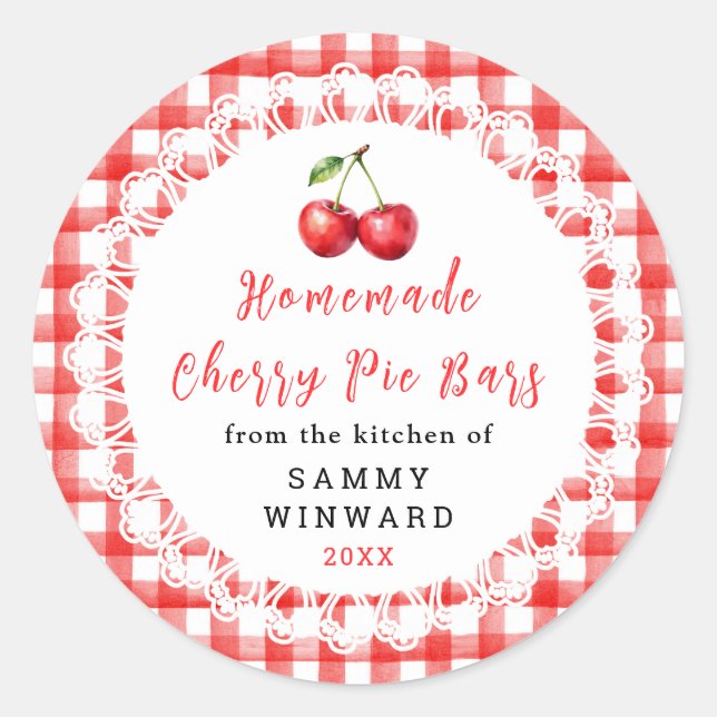 Étiquette de bar à tarte aux cerises maison (Devant)