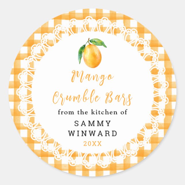 Étiquette de barre de crumble à la mangue maison (Devant)