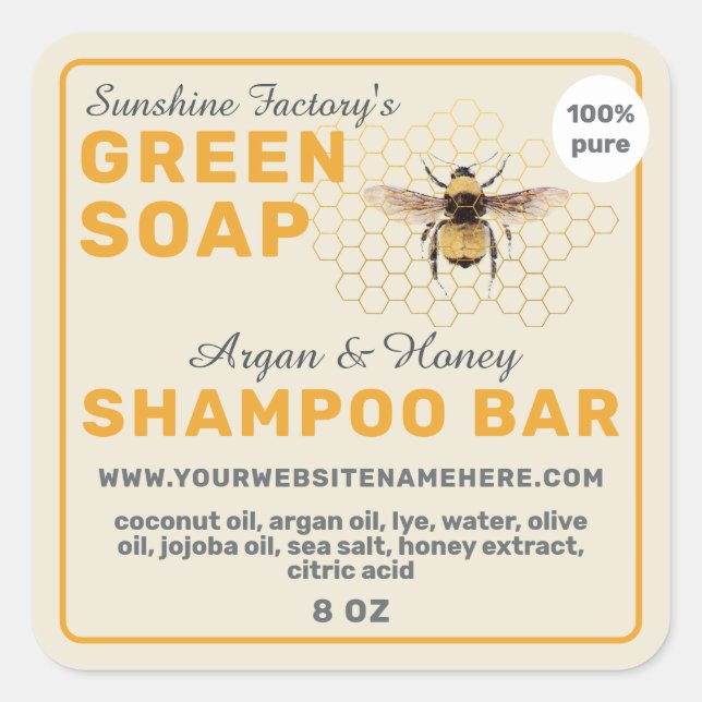Étiquette de barre de shampoing jaune en nid d'abe (Devant)