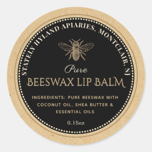 Étiquette de baume à lèvres NOIR SUR KRAFT Beeswax