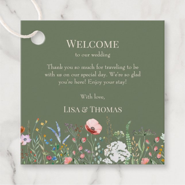 Étiquette de bienvenue de mariage champ de fleurs  (Devant)