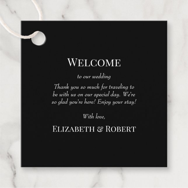 Étiquette de bienvenue de mariage moderne noir (Devant)