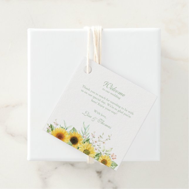Étiquette de bienvenue de mariage Rustic Sunflower (En situation)