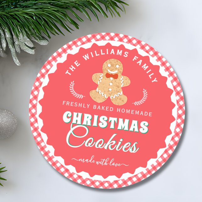 Étiquette de biscuits de Noël au gingembre Gingham (Créateur téléchargé)
