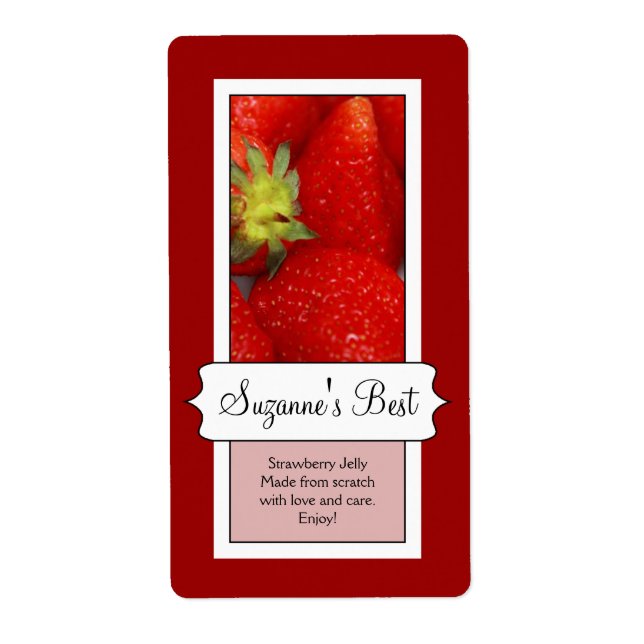 Étiquette de bocal à canne personnalisé, fraise (Devant)