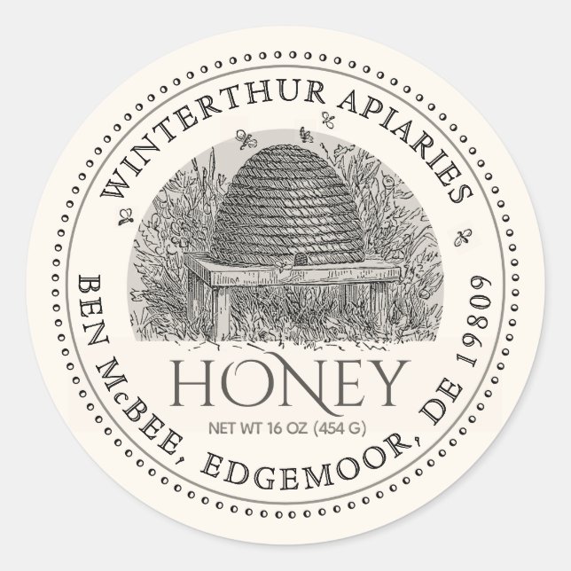 Étiquette de bocal de miel blanc pâle (Vintage Ske (Devant)