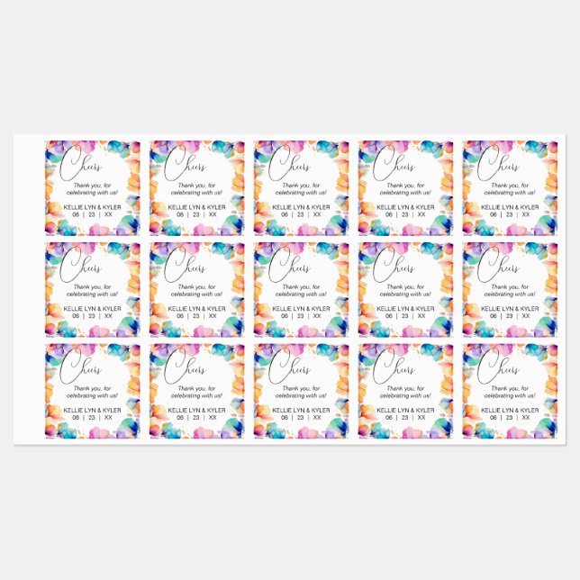 Étiquette de boisson florale à l'aquarelle DIY Che (Feuille)