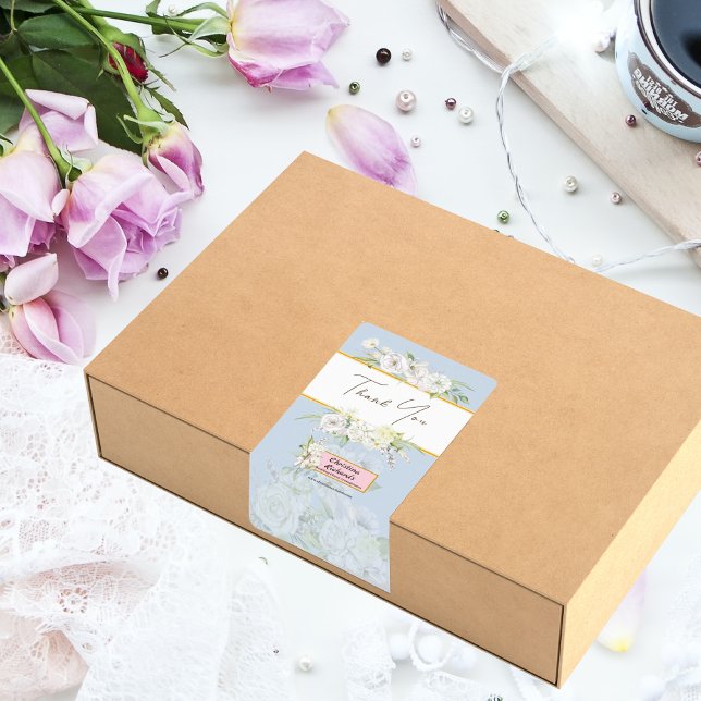 Étiquette de boîte de Merci Floral Rose blanche mo (Créateur téléchargé)