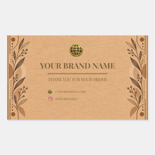 Étiquette de boîte rectangle boho en papier kraft  (Devant)