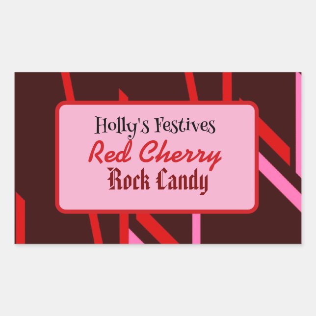 étiquette de bonbon de roche cerise rouge (Devant)