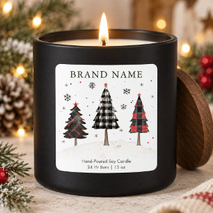 Étiquette de bougie Arbres de Noël à carreaux de B
