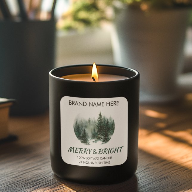 Étiquette de bougie Arbres de pin modernes Merry & (Créateur téléchargé)