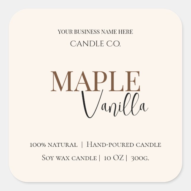 Étiquette de bougie au sirop d'érable et vanille | (Devant)