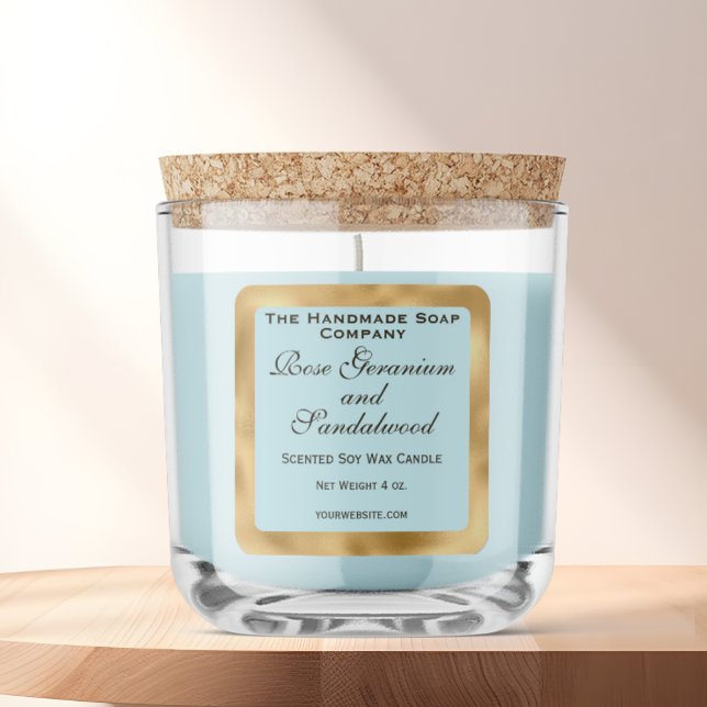 Étiquette de bougie bleu pâle et feuille d'or (Créateur téléchargé)
