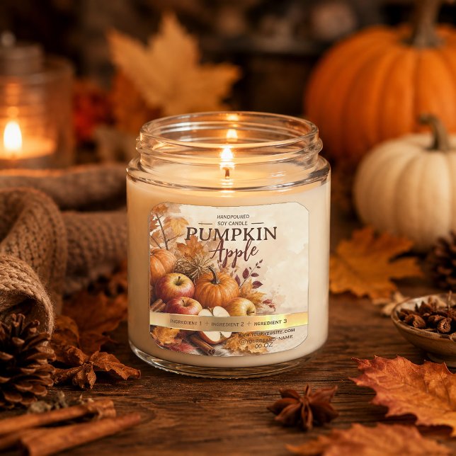 Étiquette de bougie Citrouille Pomme Automne | Coz (Pumpkin Apple Autumn Candle Label | Cozy Fall)