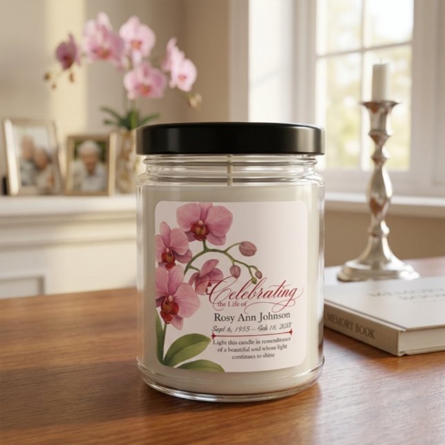 Étiquette de bougie commémorative orchidée rose aq (Créateur téléchargé)
