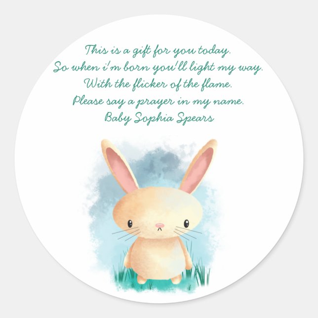 Étiquette de bougie de prière Lapin (Devant)