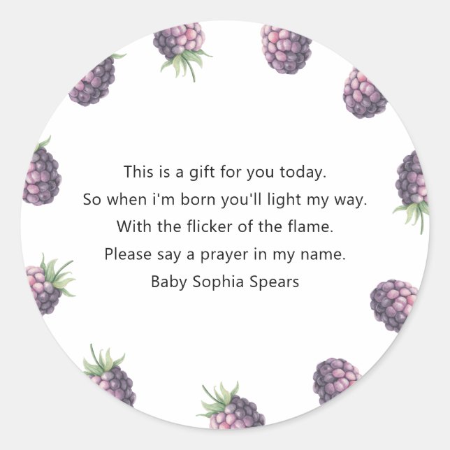 Étiquette de bougie de prière pour baby shower de  (Devant)