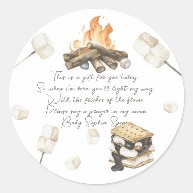 Étiquette de bougie de prière pour baby shower S'm (Devant)
