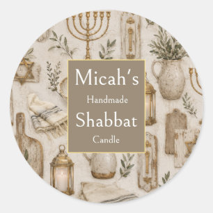Étiquette de bougie de Shabbat, art rustique esthé