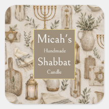 Étiquette de bougie de Shabbat, art rustique esthé