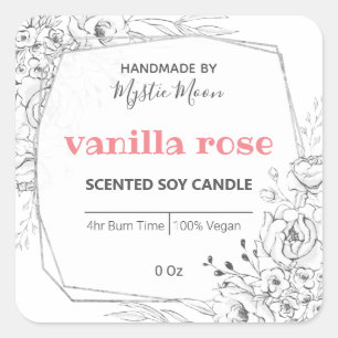 Étiquette de bougie de soja aux fleurs blanches