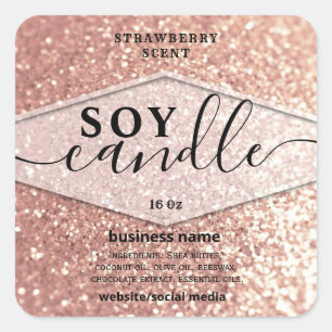 Étiquette de bougie de soja en script pailleté or 