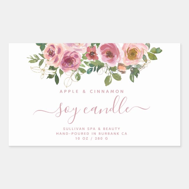 Étiquette de bougie de soja rose (Devant)