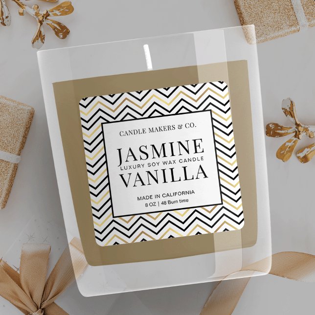 Étiquette de Bougie de Vacances d'Hiver Noir & Or  (Add a special holiday touch to your products with this elegant christmas labels in black and gold)
