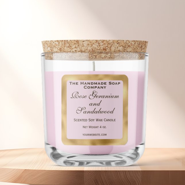 Étiquette de bougie en feuille dorée et rose (Créateur téléchargé)