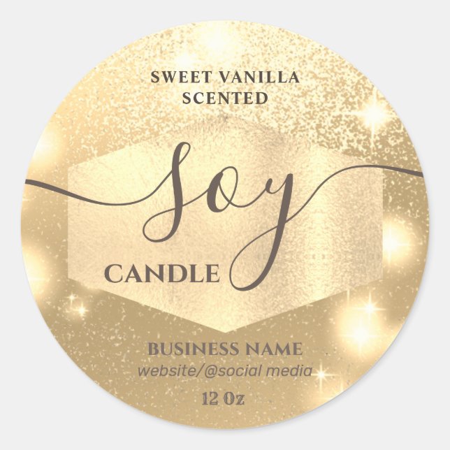étiquette de bougie en soja avec écriture scintill (Devant)