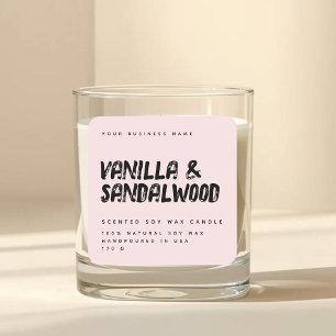 étiquette de bougie en soja rose pâle de typograph