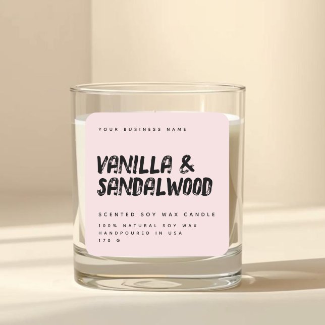 étiquette de bougie en soja rose pâle de typograph (Créateur téléchargé)