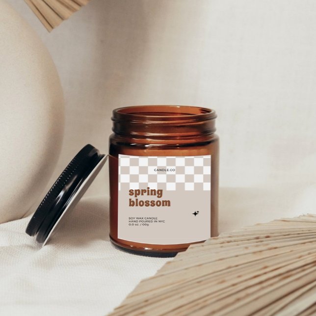 Étiquette de bougie en soya à carreaux rétro boho  (Créateur téléchargé)