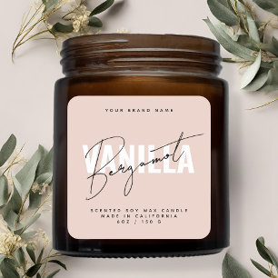 Étiquette de bougie en typographie script rose mod