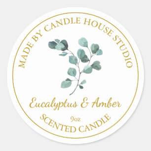 Étiquette de bougie Eucalyptus maison en or Blan