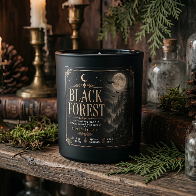 Étiquette de bougie Halloween Black Forest Luxe |  (Créateur téléchargé)