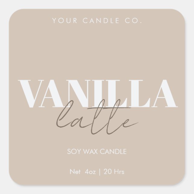 Étiquette de bougie minimale beige avec logo perso (Devant)