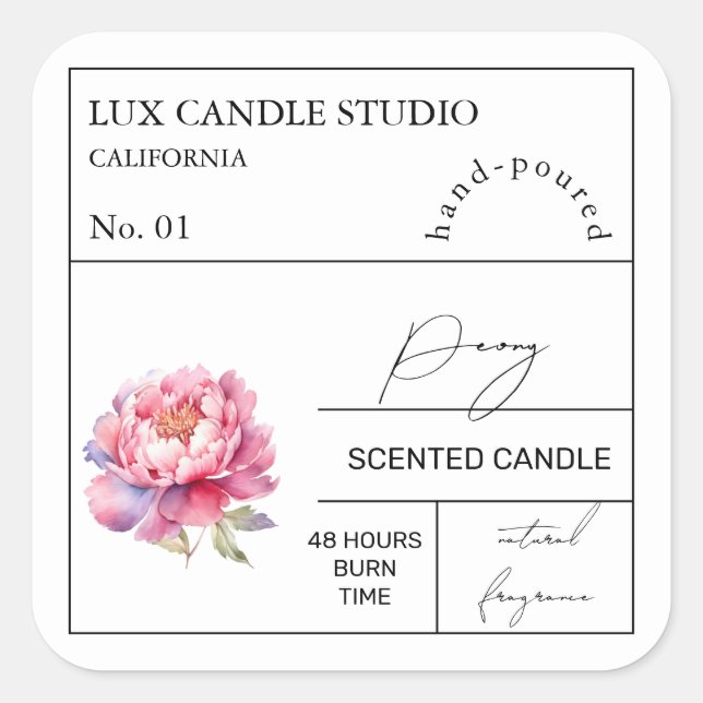 Étiquette de bougie parfumée de Peony Apothecary (Devant)