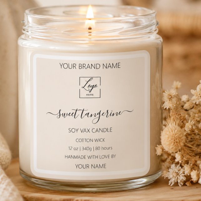 Étiquette de bougie personnalisée beige blanc mode (Créateur téléchargé)