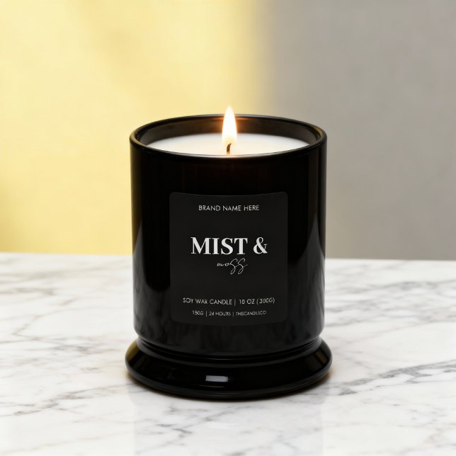 Étiquette de Bougie Personnalisée Mist & Moss Noir (Créateur téléchargé)