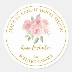 Étiquette de bougie Rose maison en or Blanc