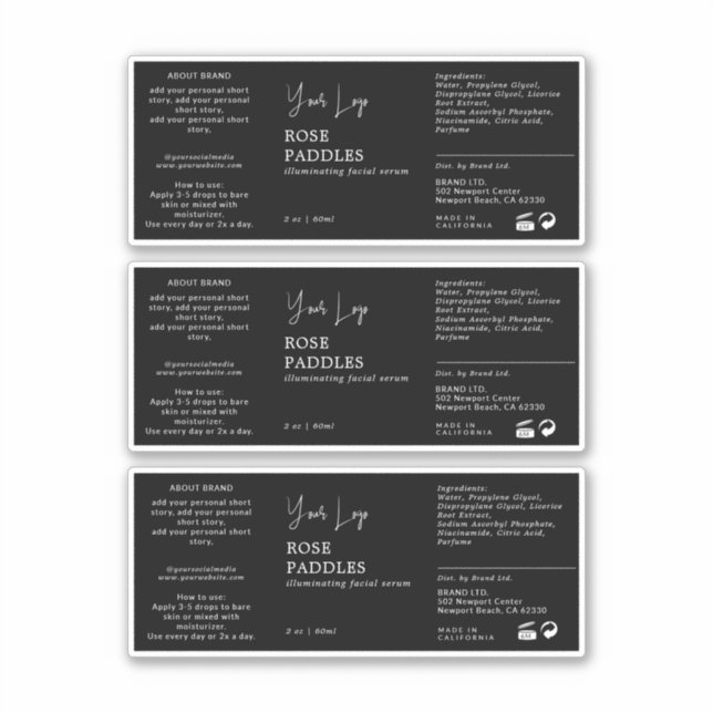 Étiquette de bouteille à goutte cosmétique (Devant)