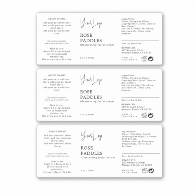 Étiquette de bouteille à goutte cosmétique (Devant)