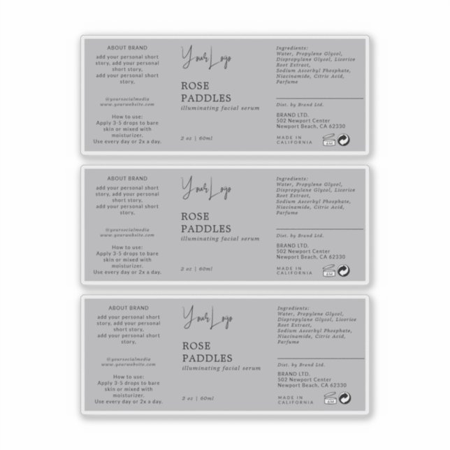 Étiquette de bouteille à goutte cosmétique (Devant)