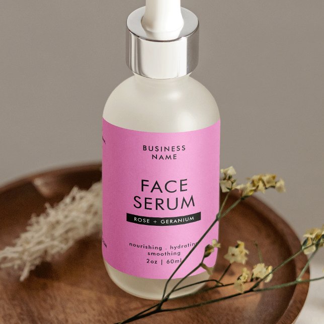 Étiquette de bouteille à goutte moderne rose et no (Modern Pink & Black 2 OZ Dropper Bottle Label *verify size to ensure a god fit*)